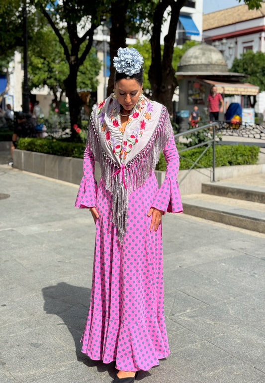 TRAJE FLAMENCA MACARENA ROSA Y GRIS
