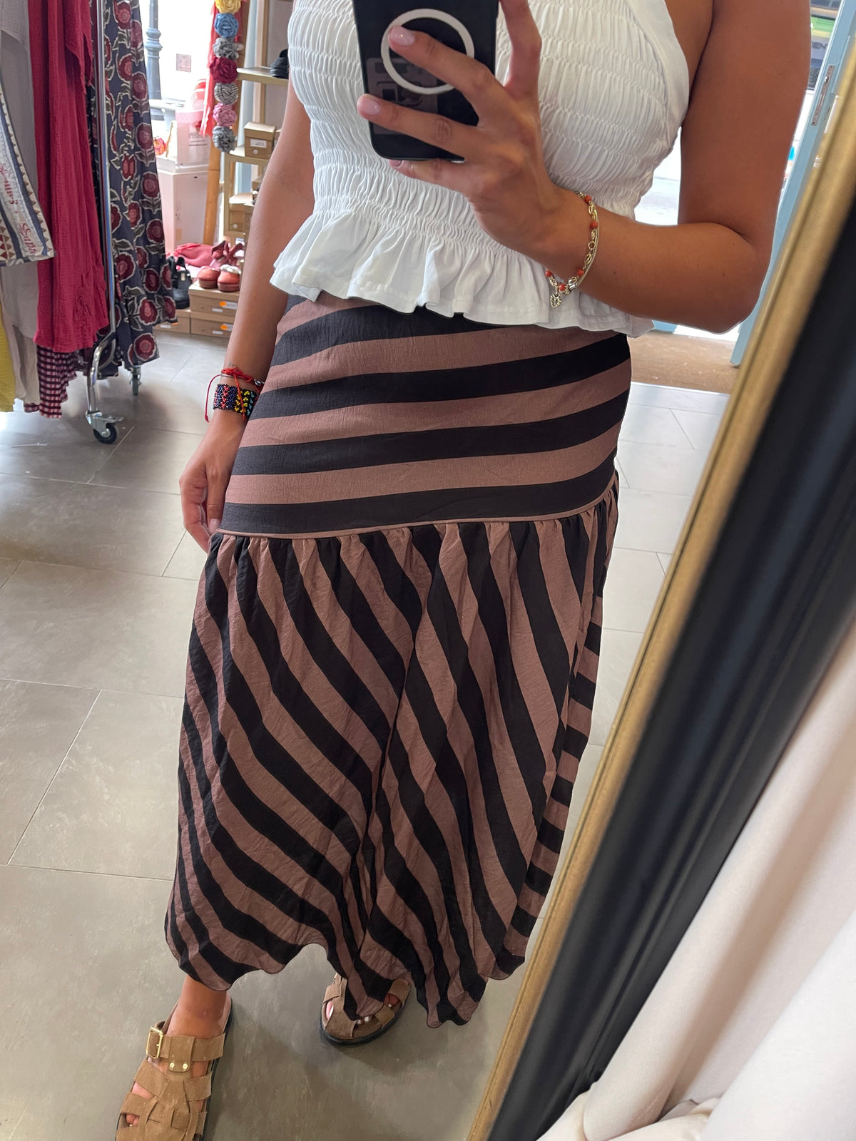 Falda Rayas Ancha Marron y Negra