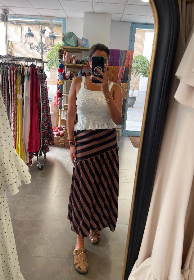 Falda Rayas Ancha Marron y Negra