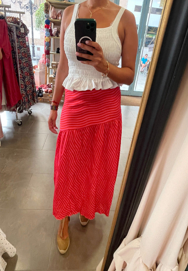 Falda Rayas Estrecha Rosa y Roja