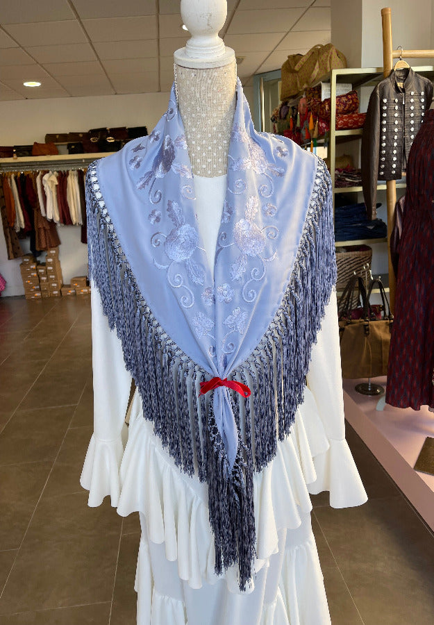 Mantón María Al tono Celeste