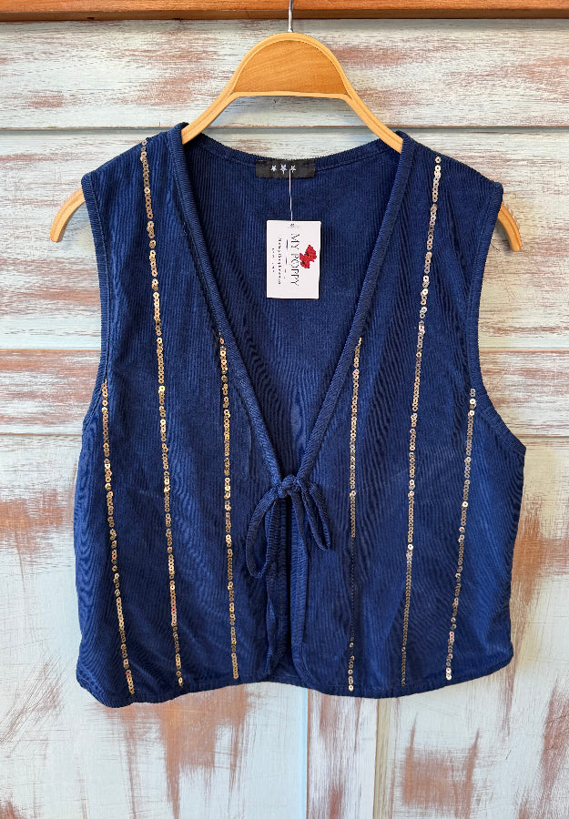 Chaleco de pana y pailletes azul marino