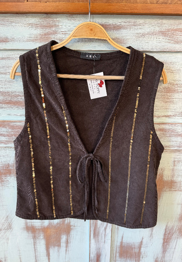 Chaleco pana y pailletes marron