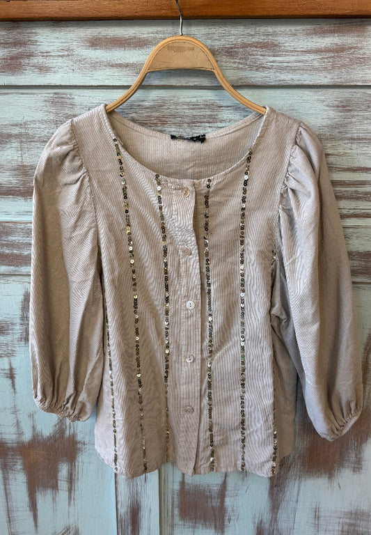 Camisa de pana con pailletes beige