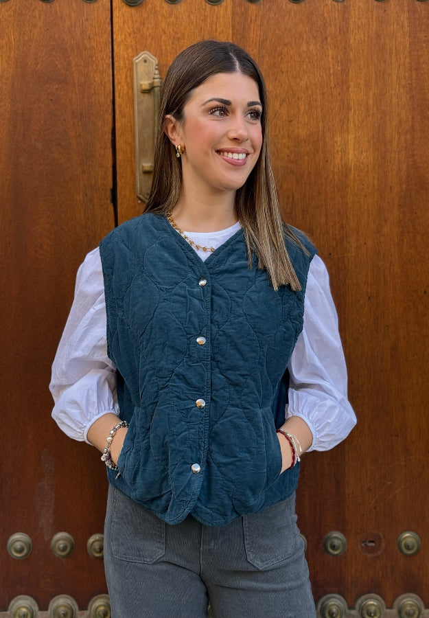 Chaleco pana acolchado azul marino