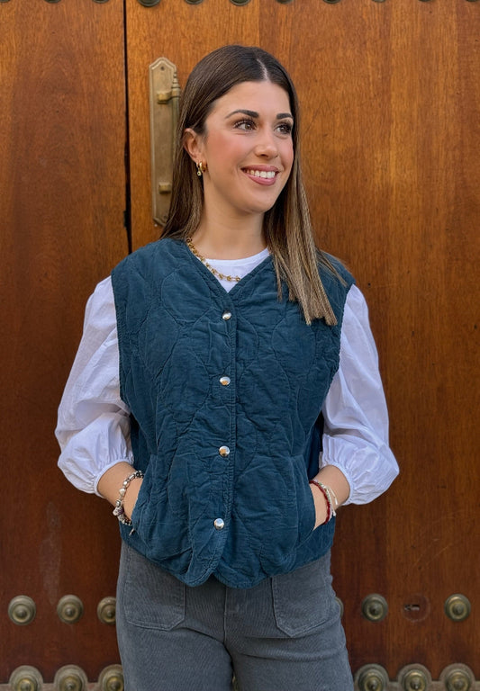 Chaleco pana acolchado azul marino