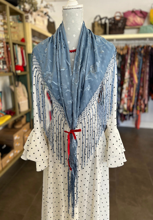 Mantón Bordado Celeste