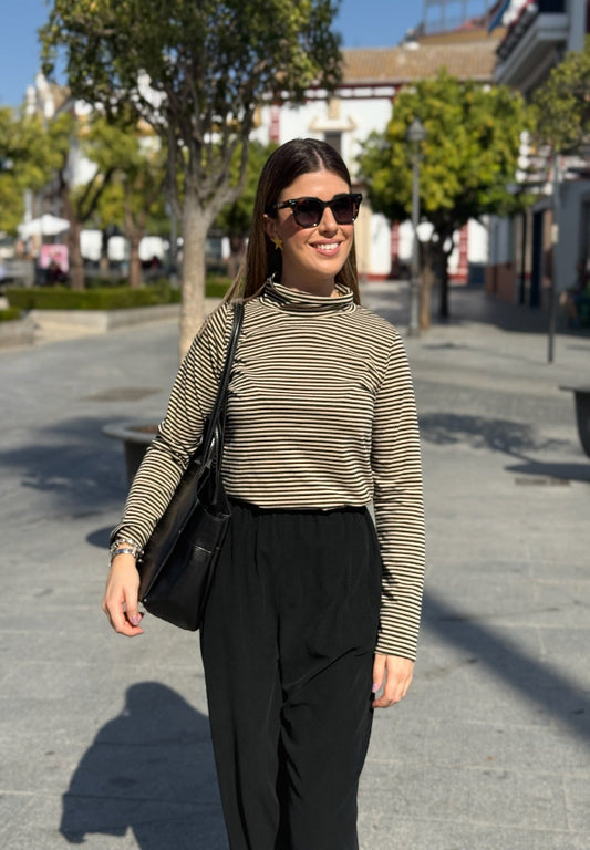 Camiseta Rayas Negro y Beige